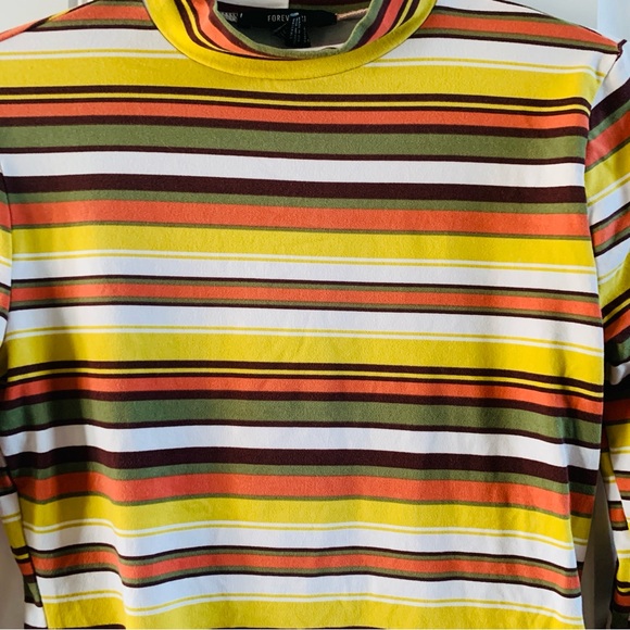 Forever 21 Retro Style Striped Mock Neck Long Sleeve Ruffle Trim Shirt | Medium - Picture 2 of 7